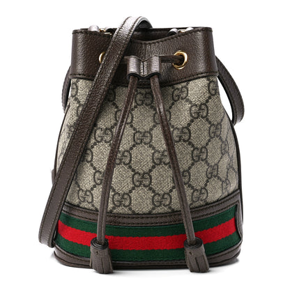 Gucci GG Supreme Monogram Web Mini Ophidia Bucket Bag Brown 1 of 11