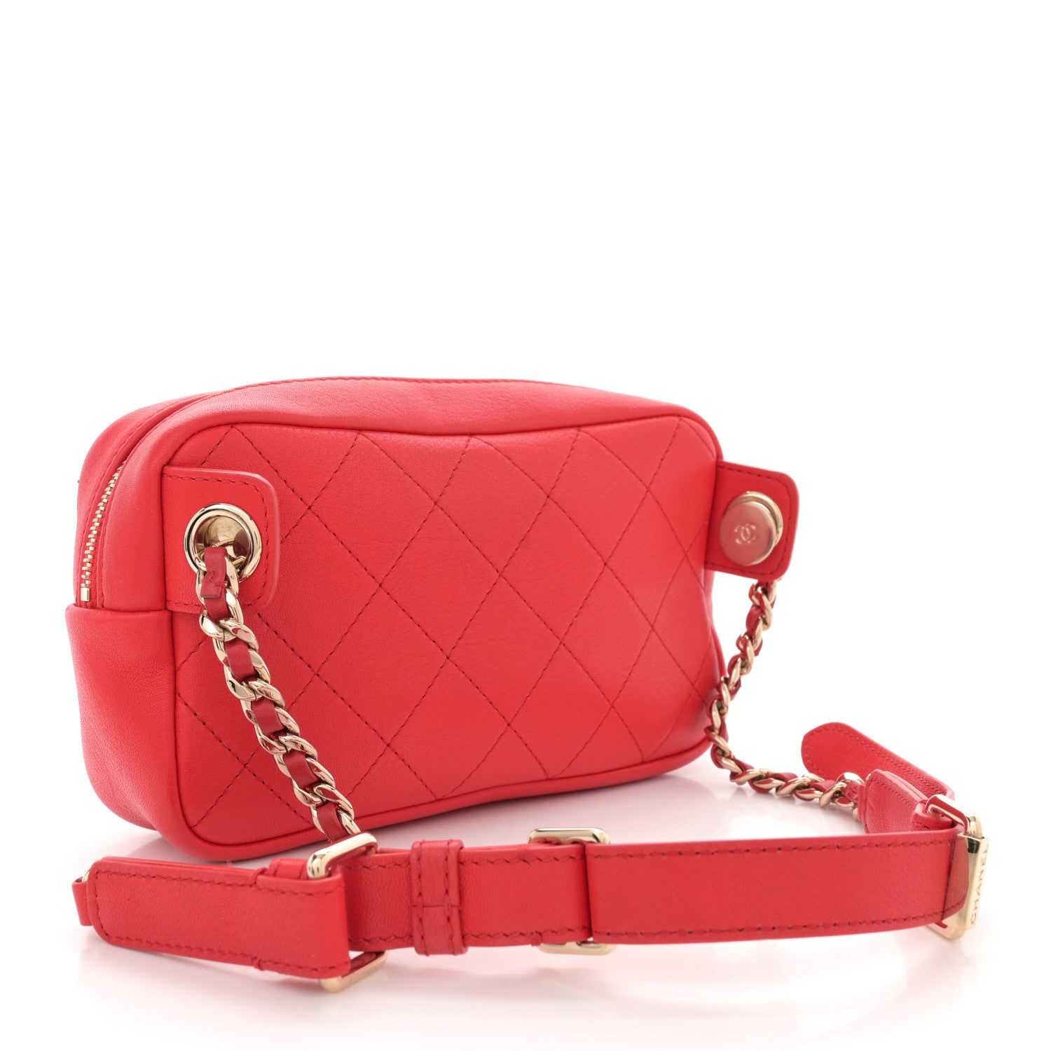Chanel Goatksin Quilted Casual Trip Waist Belt Bag Red 3 of 10