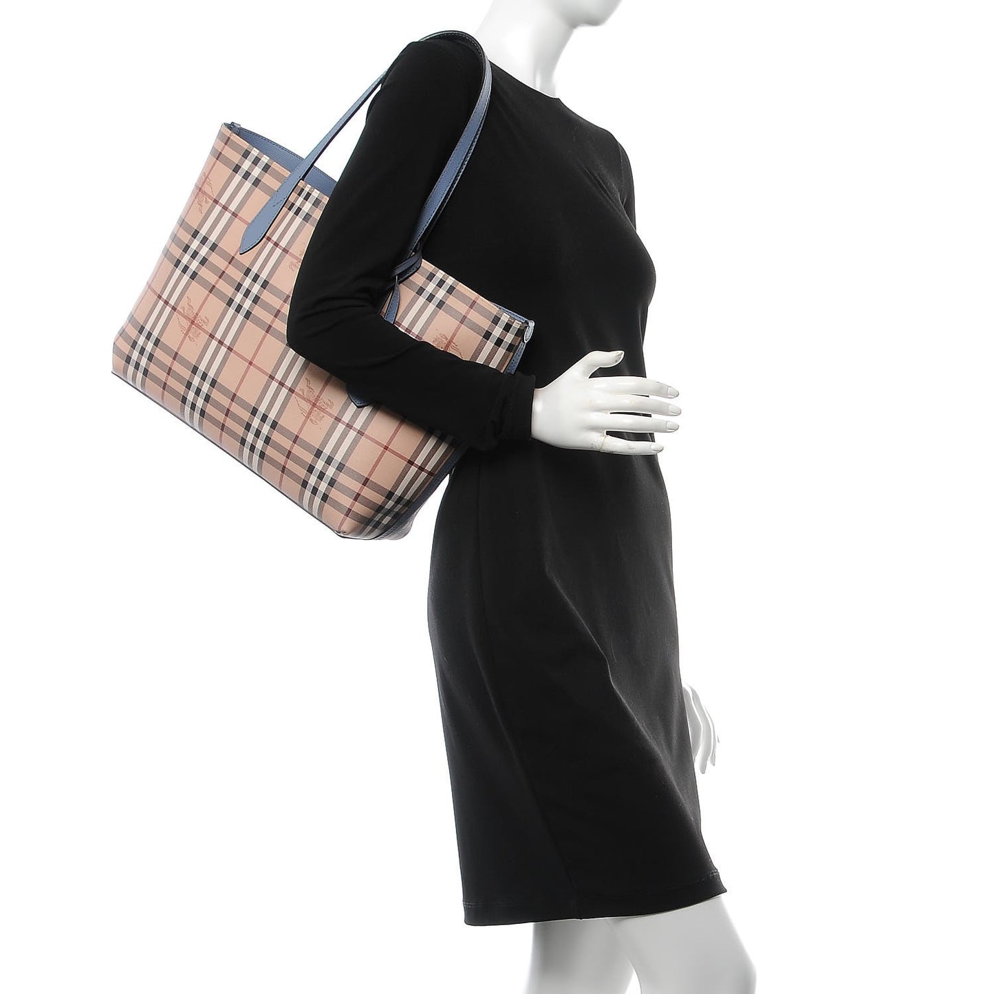 Calfskin Haymarket Check Medium Reversible Tote Blue