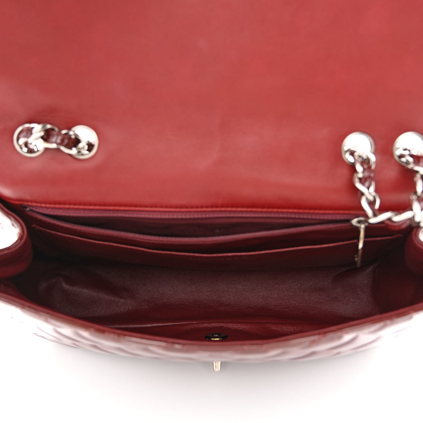 Patent Quilted Jumbo Single Flap Dark Red