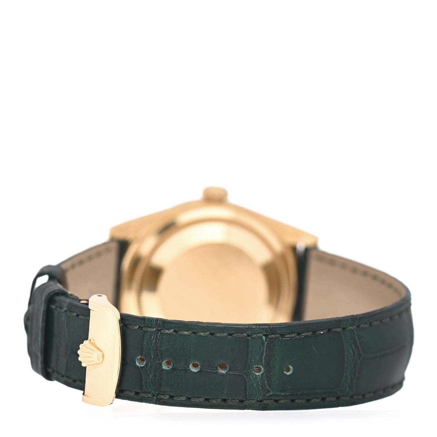 18K Yellow Gold Alligator 36mm Oyster Perpetual Day-Date Watch Green 118138