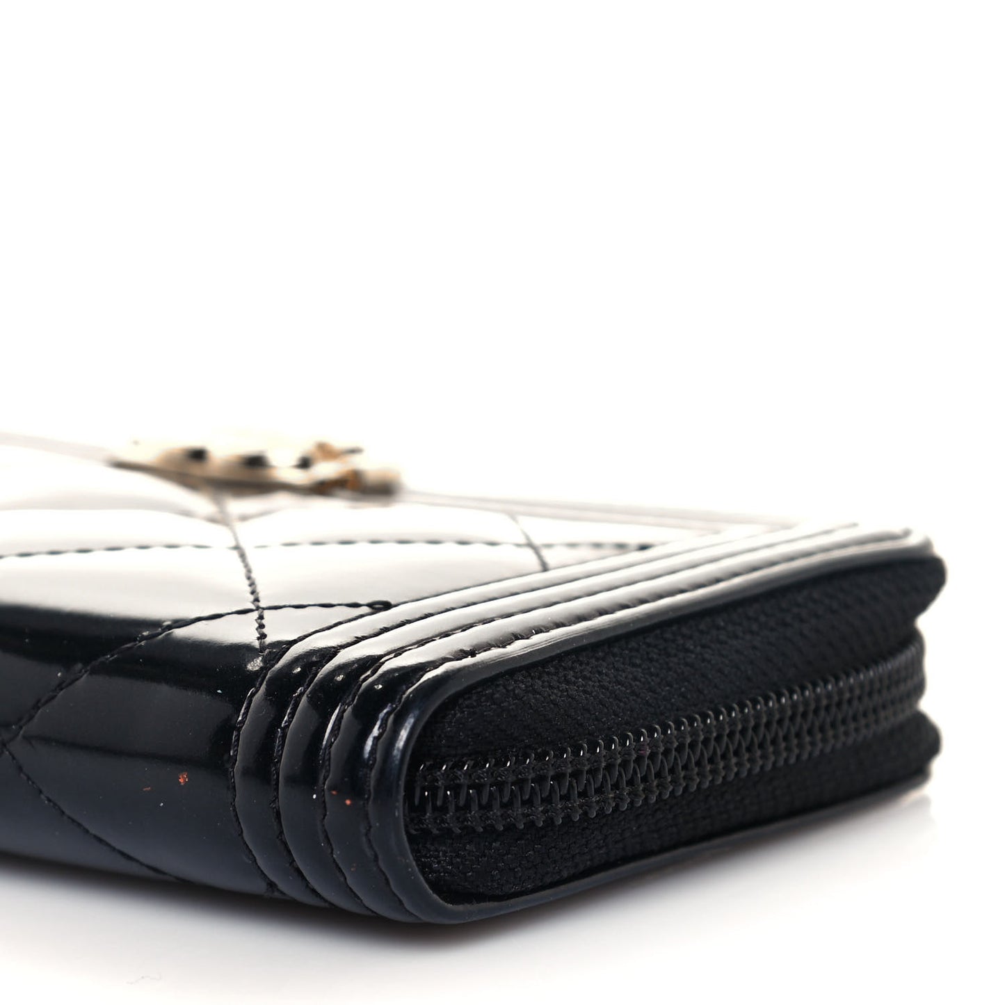 Patent Quilted Small Boy Zip Around Wallet Black