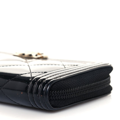 Chanel Patent Quilted Small Boy Zip Around Wallet Black 10 of 12
