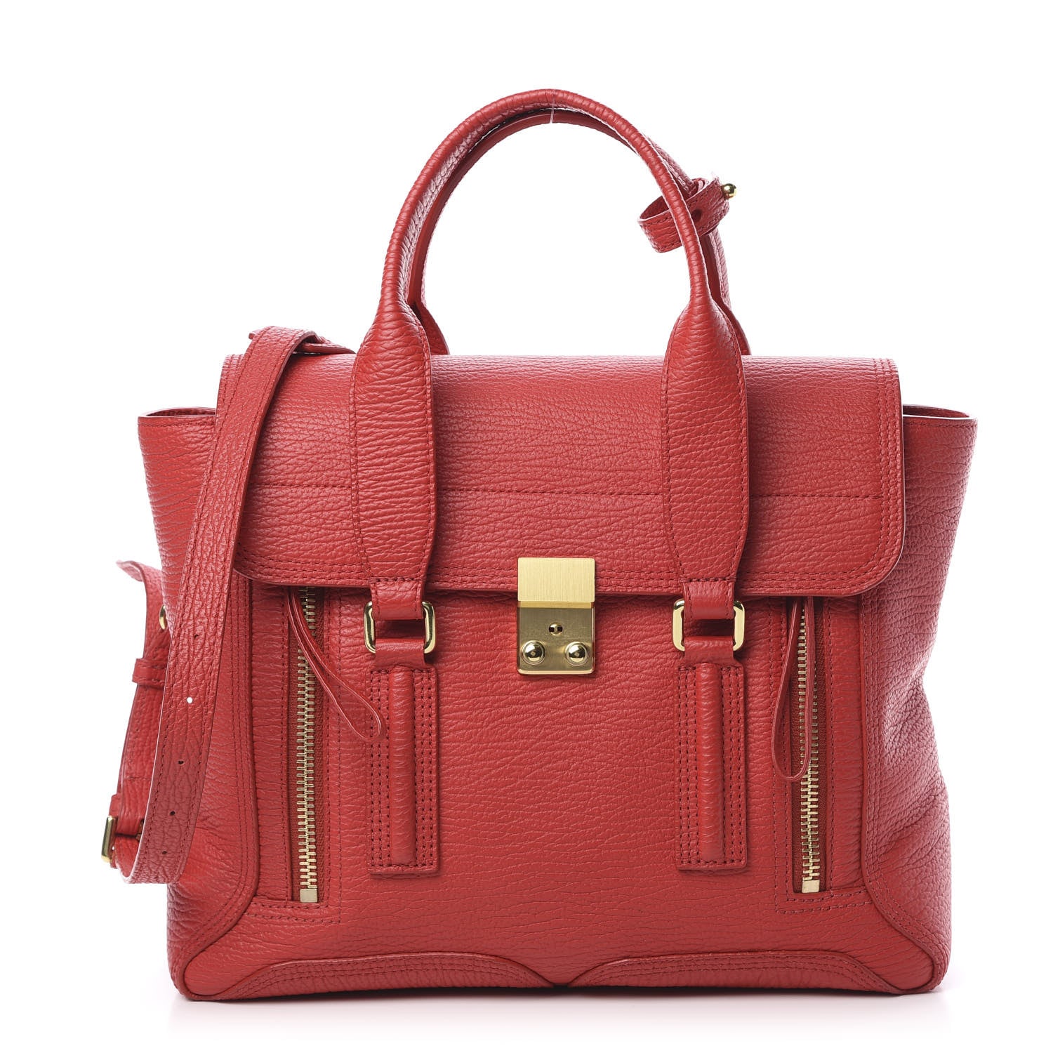 3.1 Phillip Lim 3.1 Textured Calfskin Medium Pashli Satchel Red 1 of 12