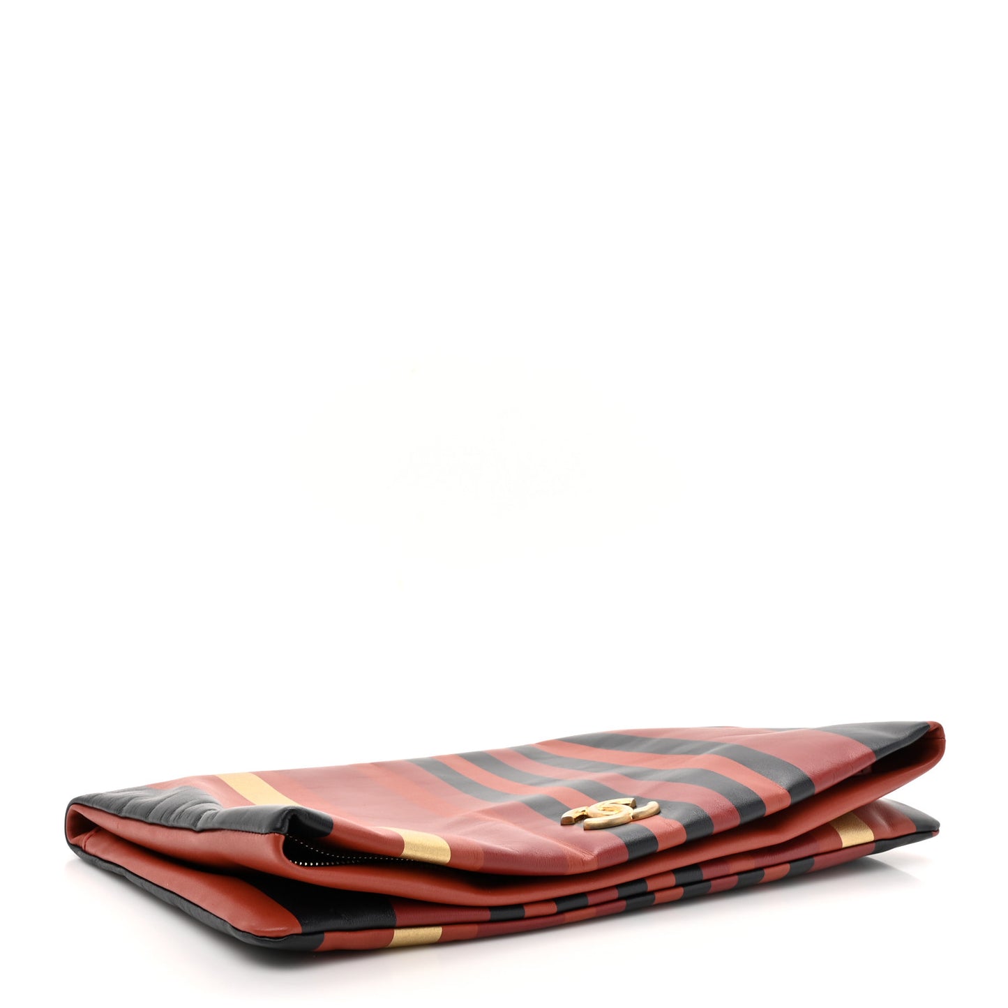 Lambskin Paris-Greece Striped Foldover Clutch Navy and Red