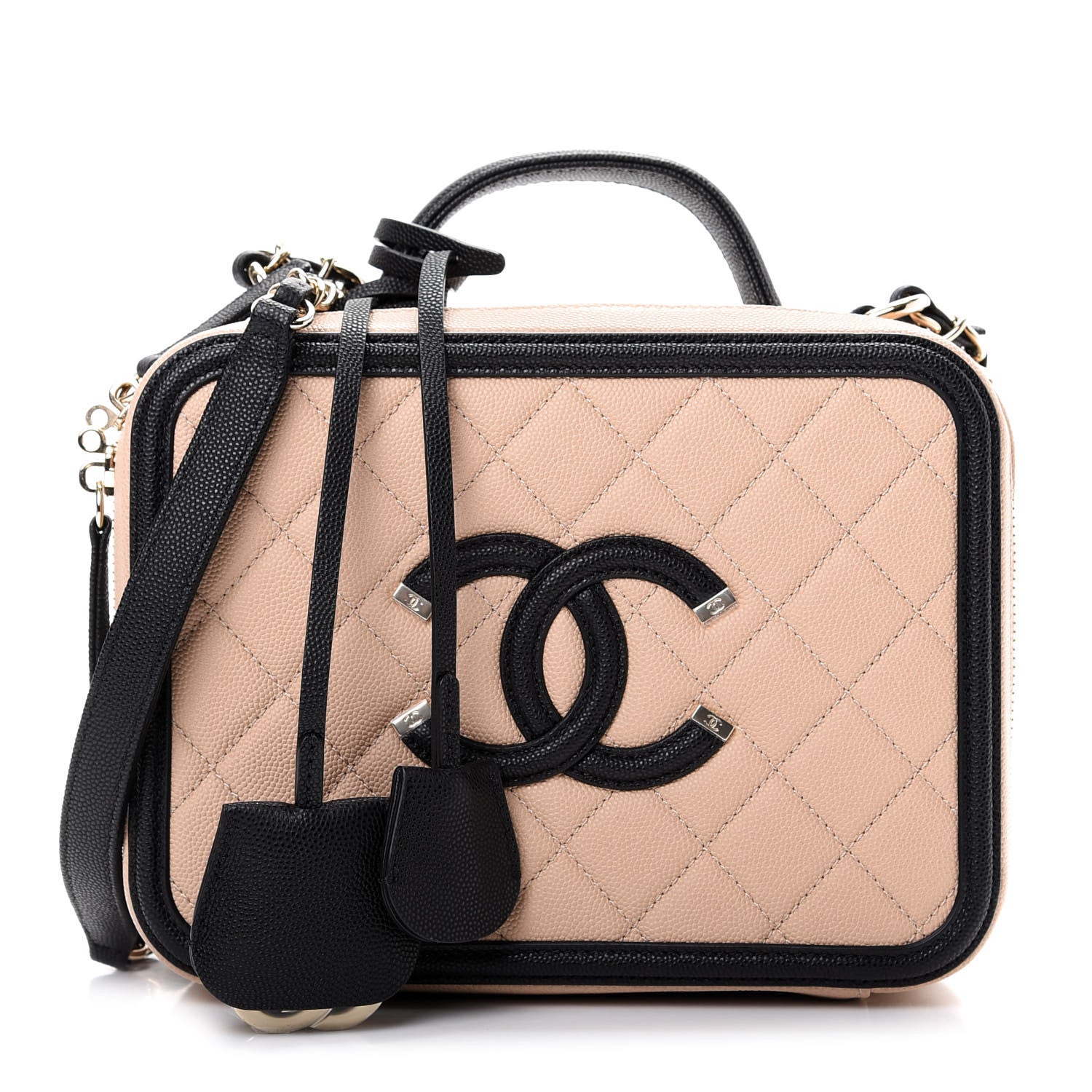 Chanel Caviar Quilted Medium CC Filigree Vanity Case Beige Black 1 of 10