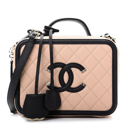Chanel Caviar Quilted Medium CC Filigree Vanity Case Beige Black 1 of 10