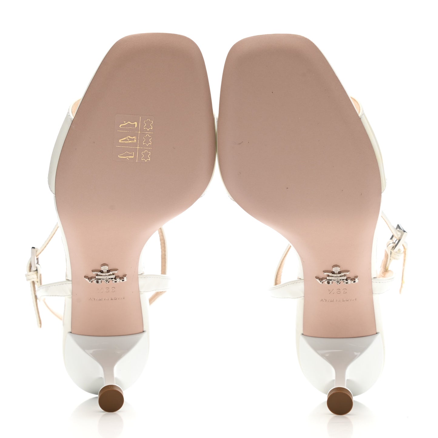 Vernice Metal Triangle Logo Open Toe 65mm Sandals 39.5 Bianco