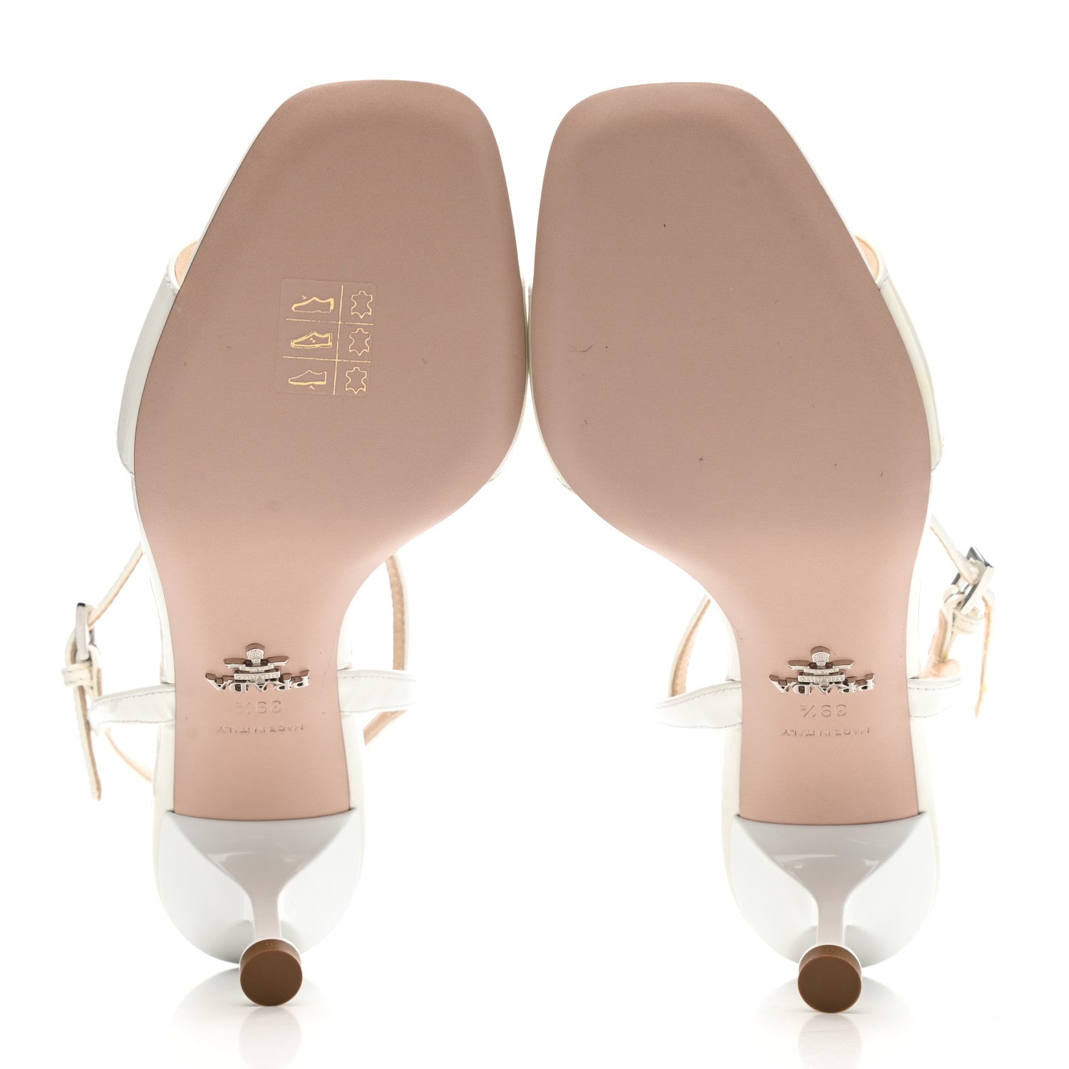 Prada Vernice Metal Triangle Logo Open Toe 65mm Sandals 39.5 Bianco 5 of 9