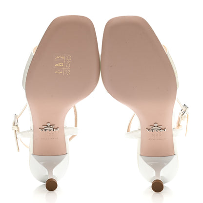 Prada Vernice Metal Triangle Logo Open Toe 65mm Sandals 39.5 Bianco 5 of 9