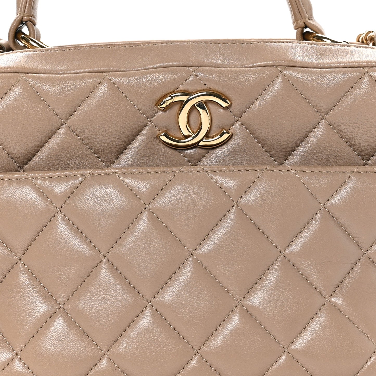 Lambskin Quilted Medium Trendy CC Bowling Bag Beige