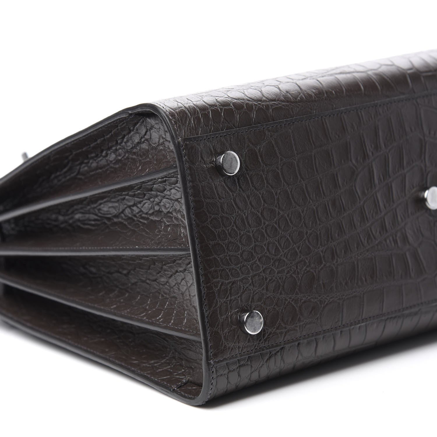 Saint Laurent Calfskin Crocodile Embossed Small Sac De Jour Dark Brown 6 of 9
