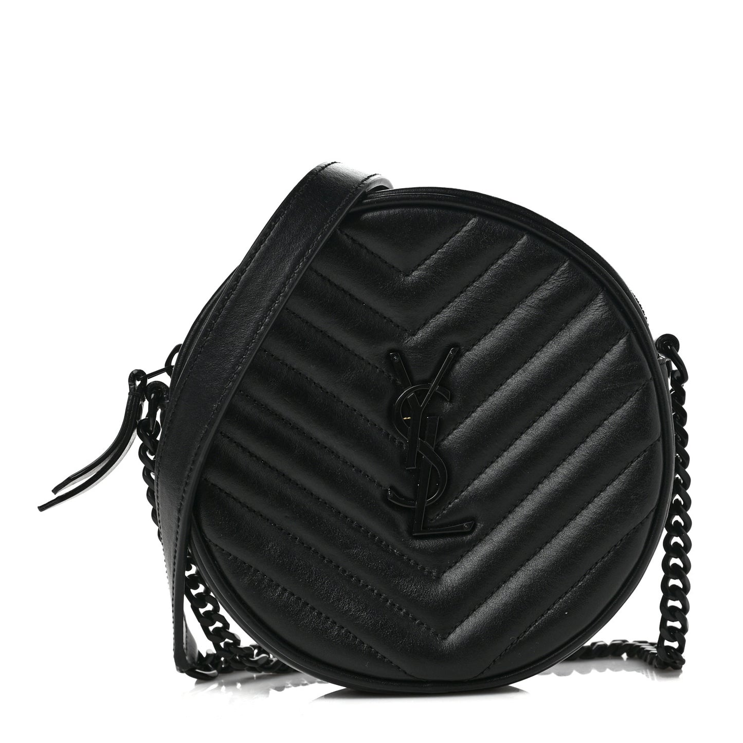 Calfskin Matelasse Chevron Round Vinyle Camera Bag Black