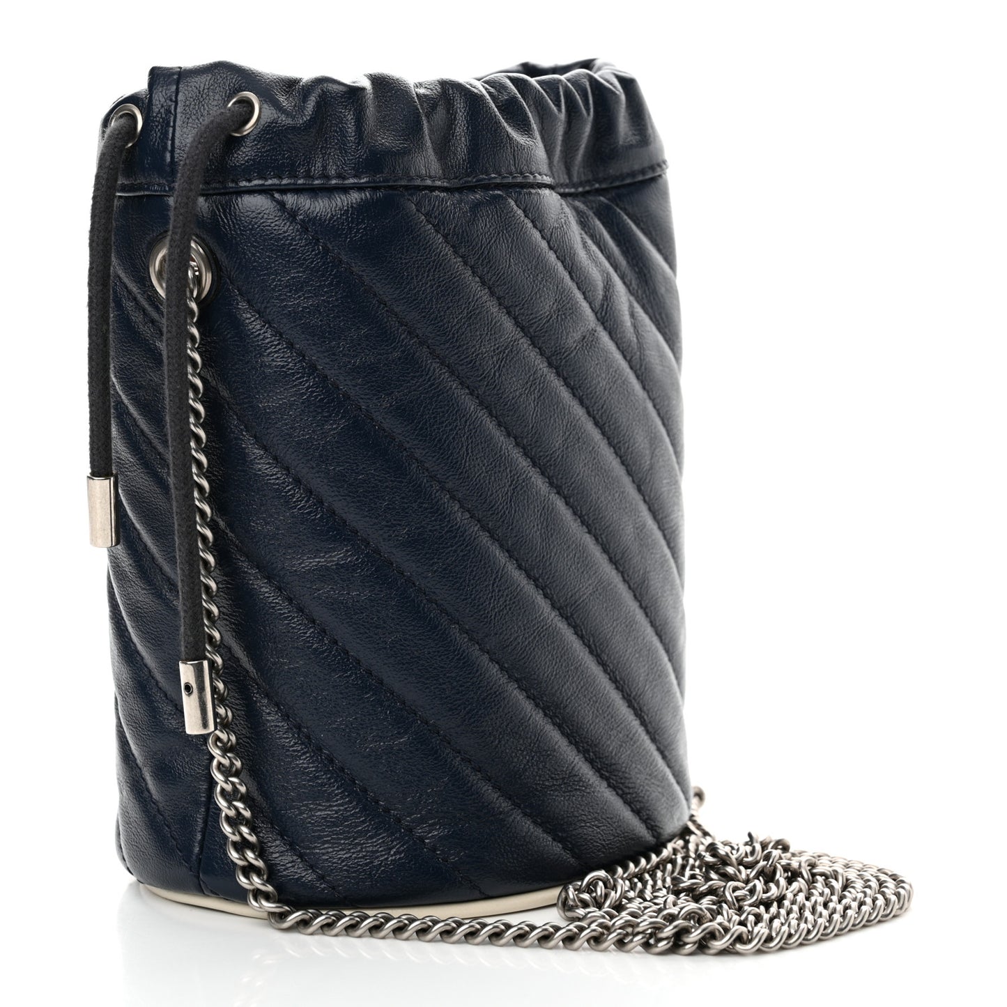 Vintage Effect Calfskin Matelasse Diagonal Mini Torchon GG Marmont 2.0 Bucket Bag Blue Agata Mystic White