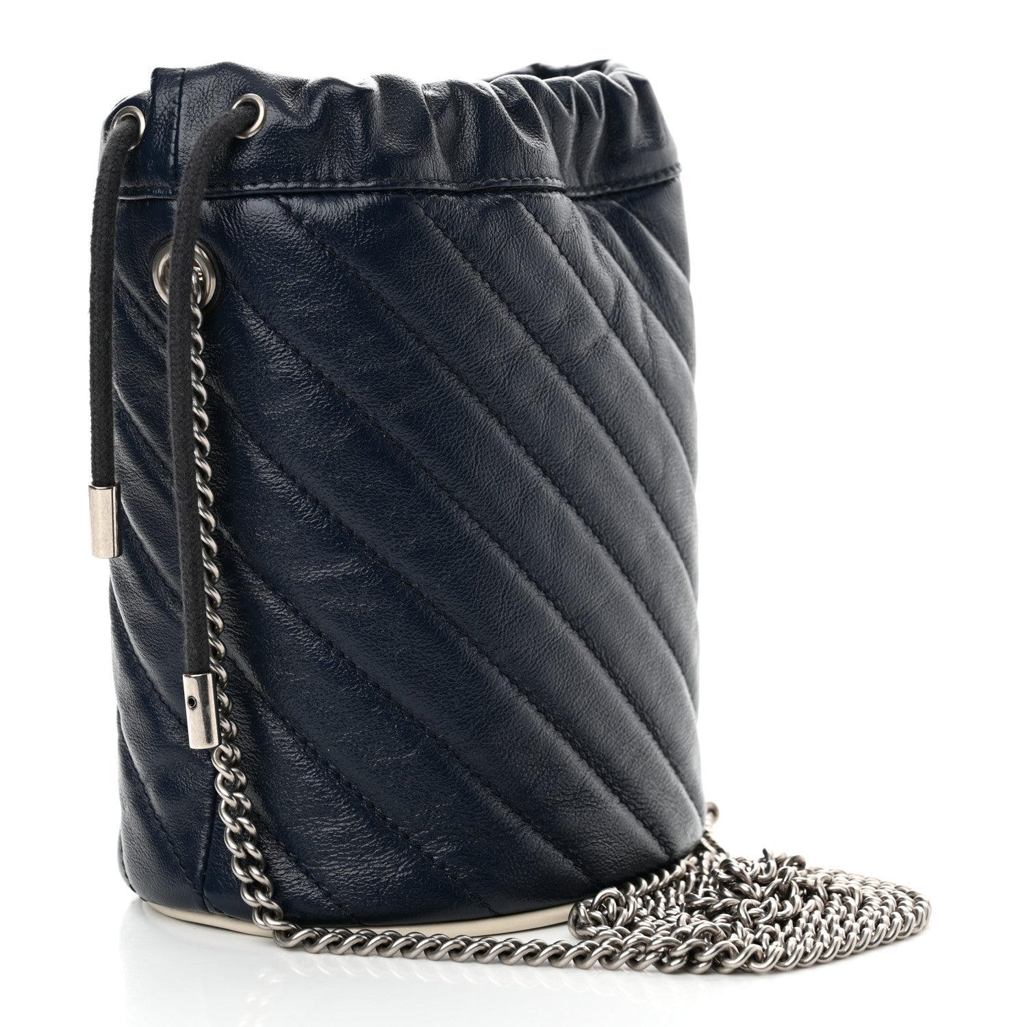 Gucci Vintage Effect Calfskin Matelasse Diagonal Mini Torchon GG Marmont 2.0 Bucket Bag Blue Agata Mystic White 3 of 11