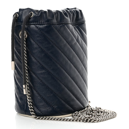 Gucci Vintage Effect Calfskin Matelasse Diagonal Mini Torchon GG Marmont 2.0 Bucket Bag Blue Agata Mystic White 3 of 11