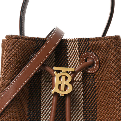 Burberry Knitted Check Calfskin TB Small Drawstring Bucket Bag Dark Birch Brown 7 of 9