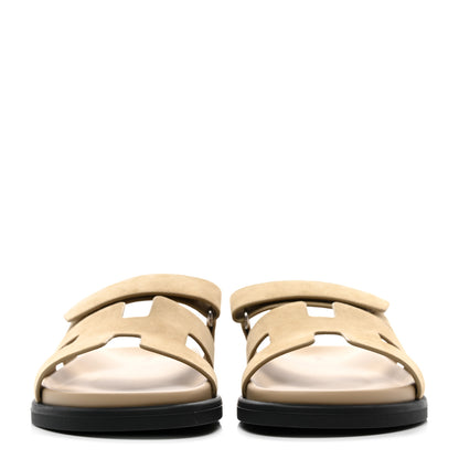 Hermes Suede Goatskin Womens Chypre Sandals 40.5 Beige Lin 2 of 9