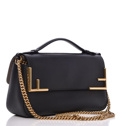 Fendi Vitello Grace Glazed Fabric FF 1974 Double F Shoulder Bag Black Mogano Panna 3 of 6