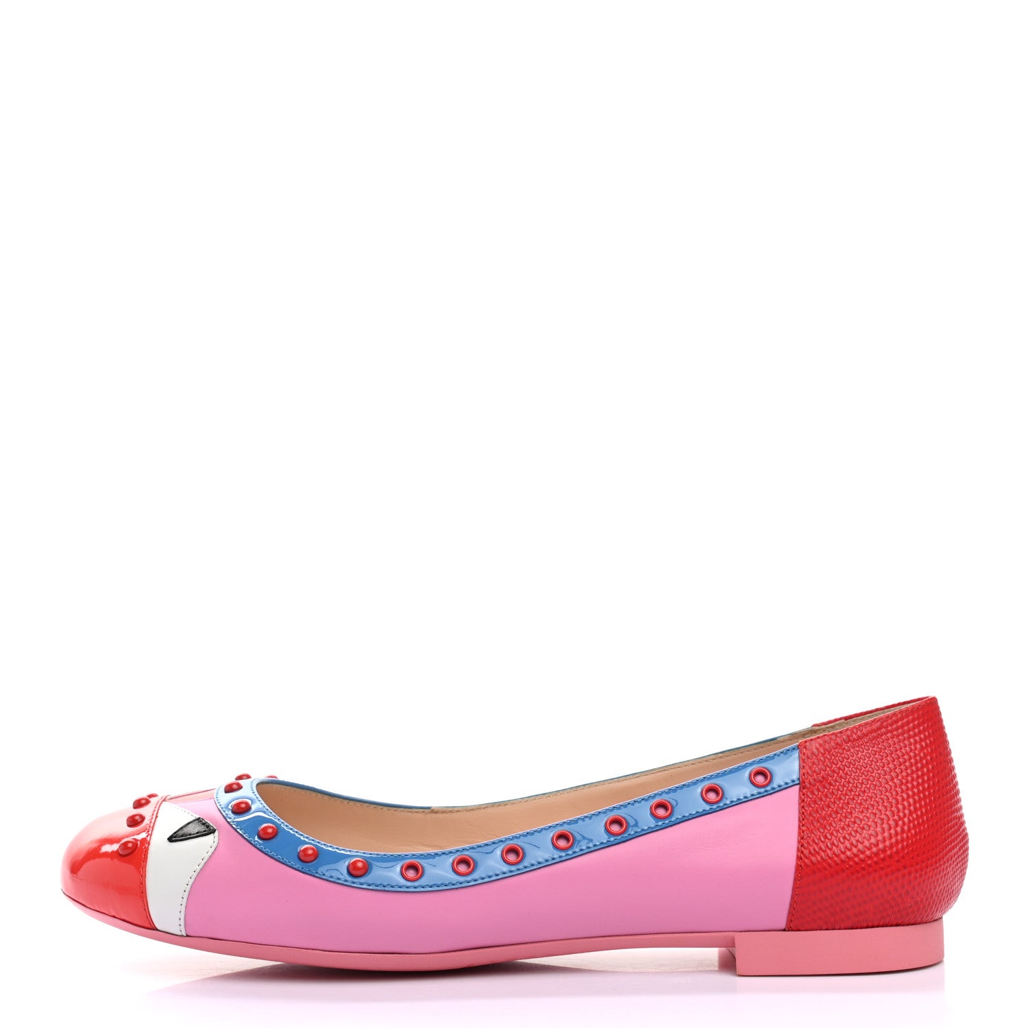 Fendi Patent Vitello Studded Monster Bug Flats 38 Rose Multicolor 1 of 8