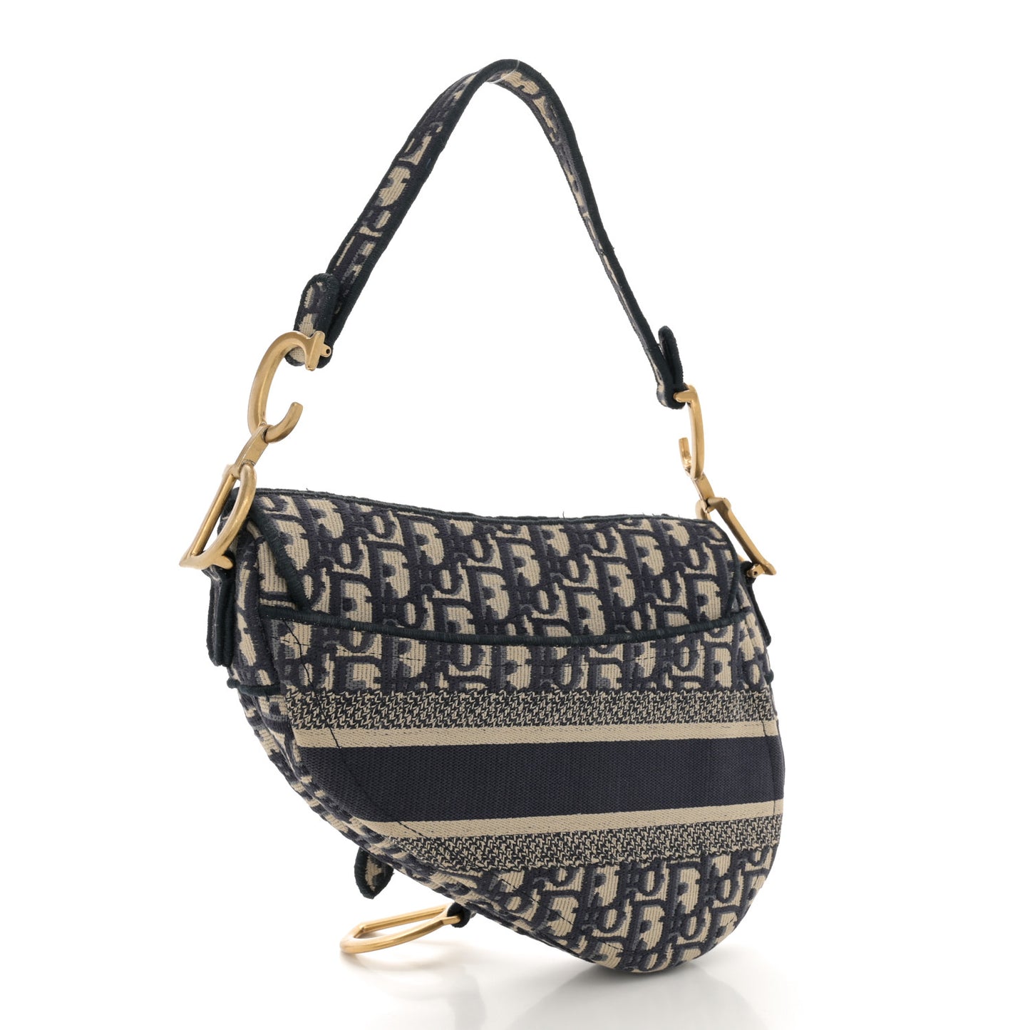 Oblique Embroidered Saddle Bag Blue