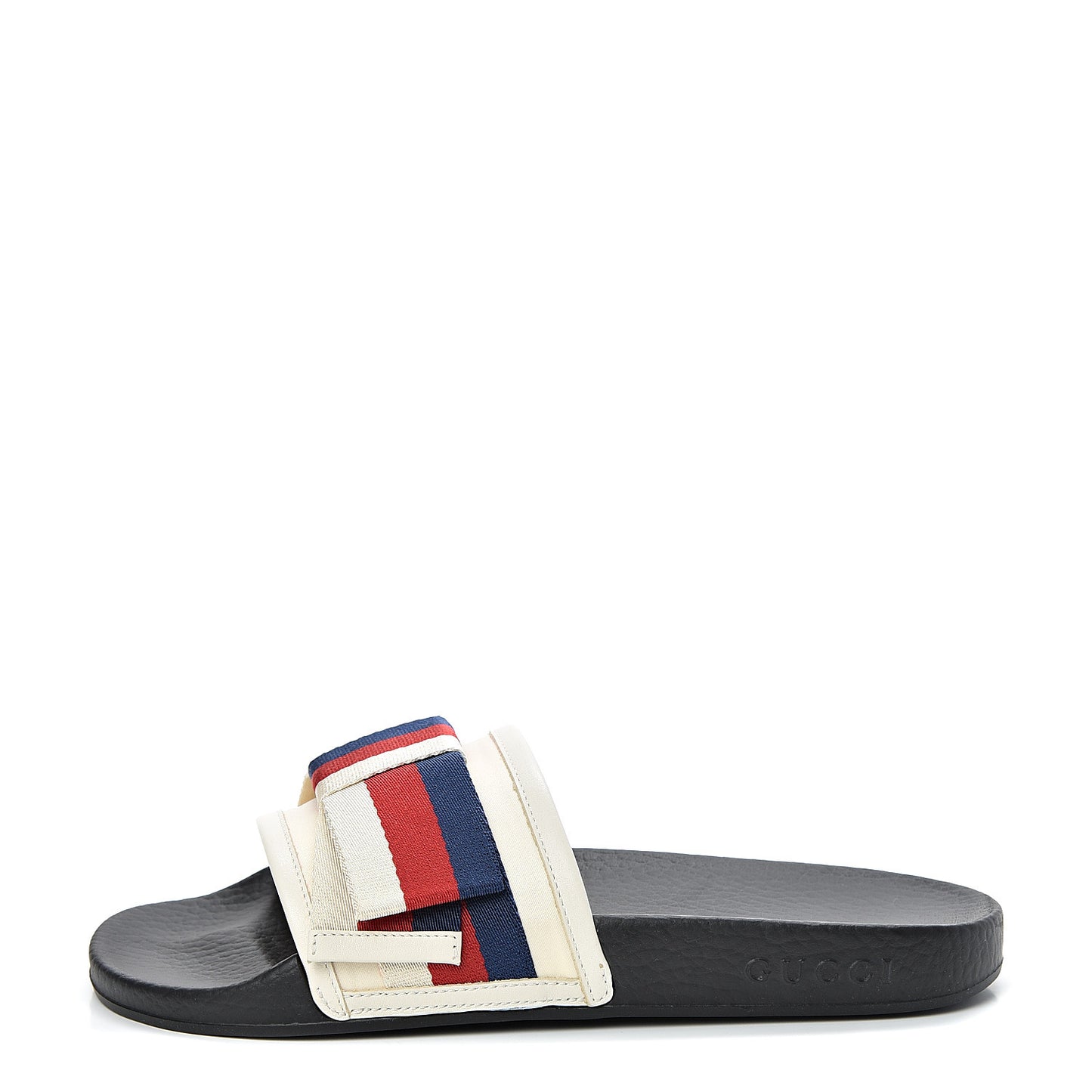 Satin Web Sylvie Bow Slide Sandals 38 White