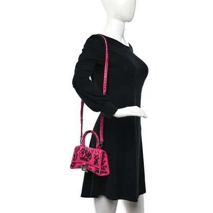 Balenciaga Smooth Calfskin Graffiti Hourglass Top Handle Bag XS Acid Fuchsia Black 2 of 10