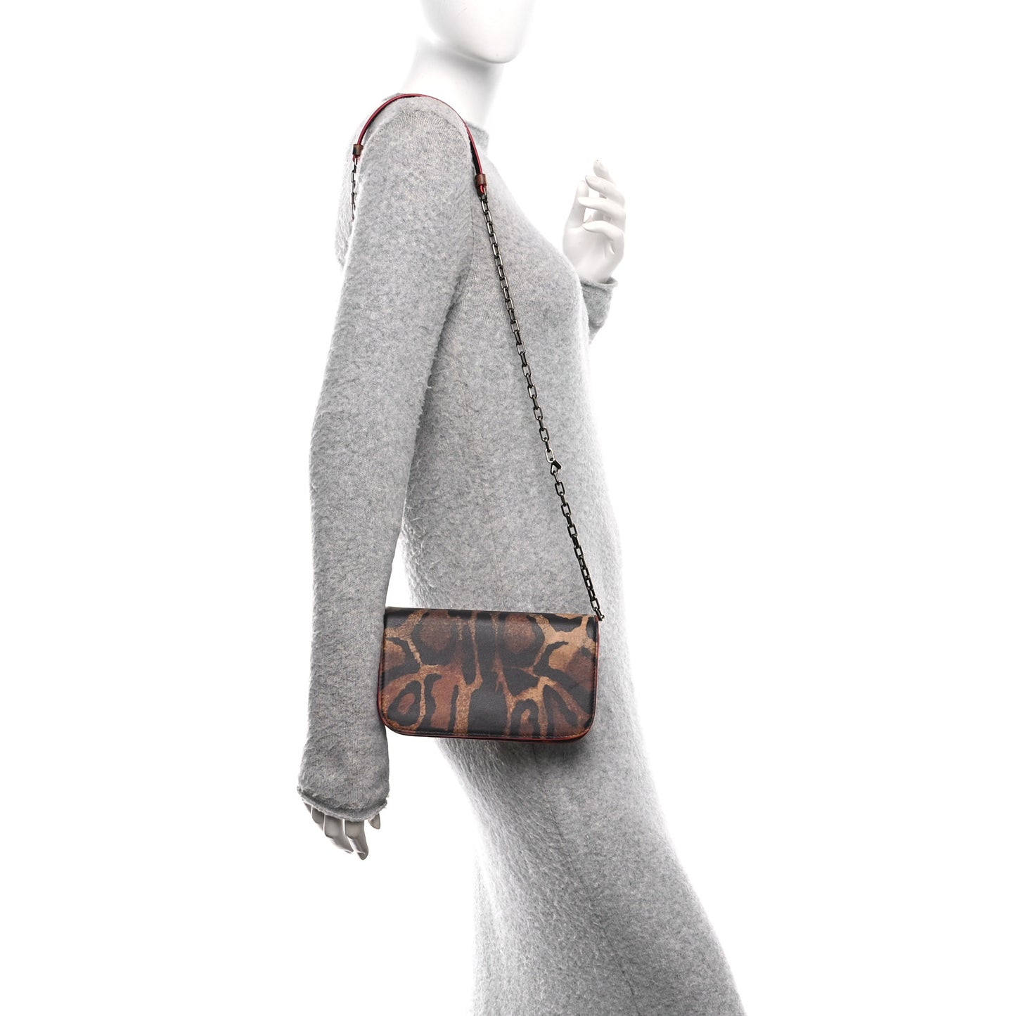 Calfskin Leopard Print Spikes Small Paloma Bag Brown