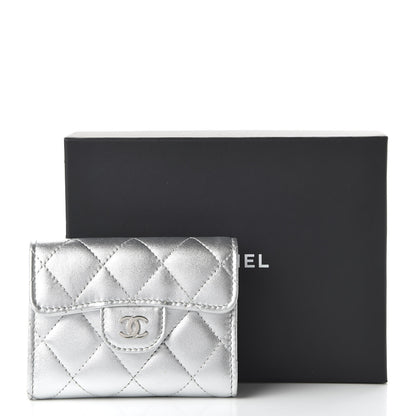 Chanel Metallic Lambskin Quilted Flap Card Holder Wallet Silver 11 of 11