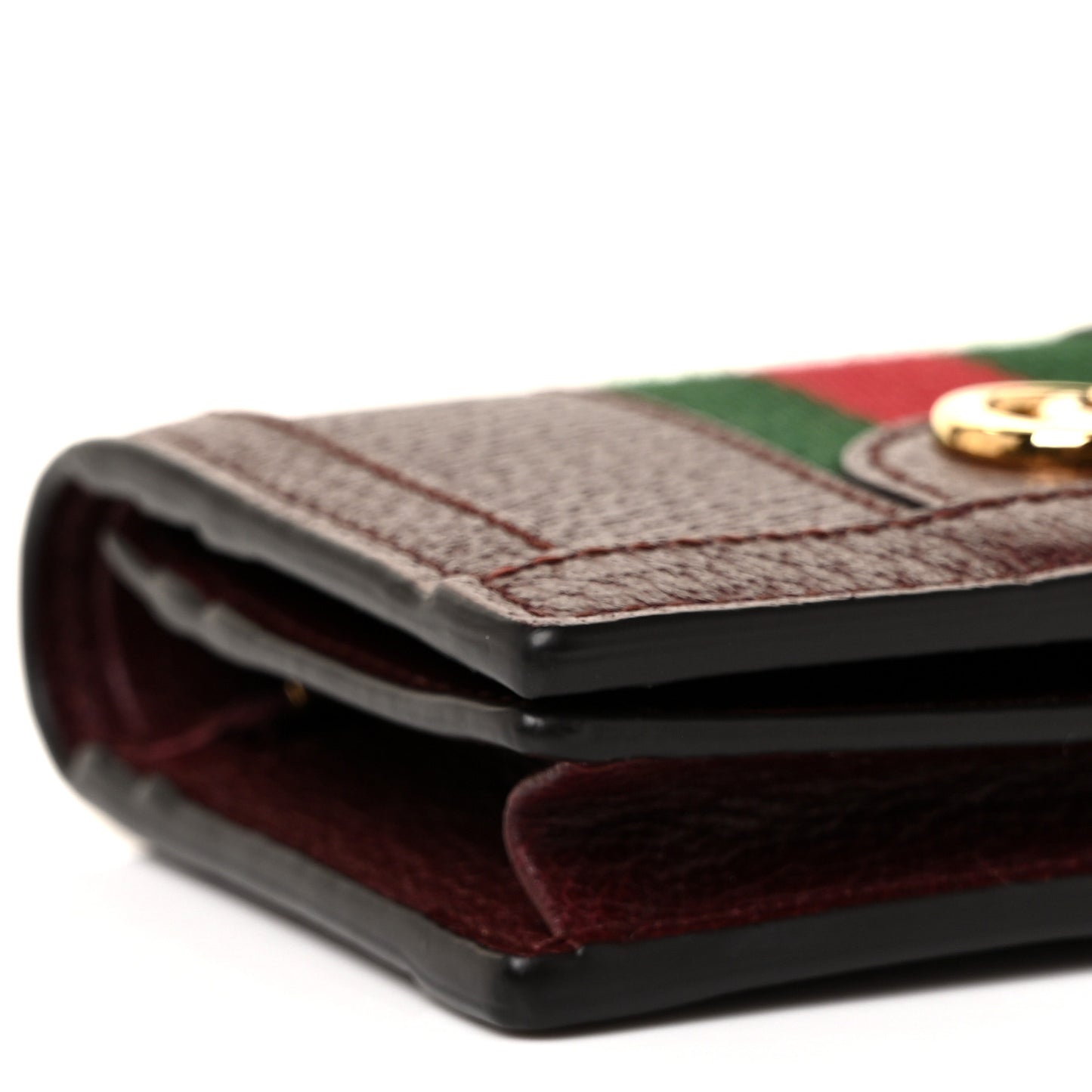Textured Calfskin Web Ophidia Card Case Vintage Bordeaux