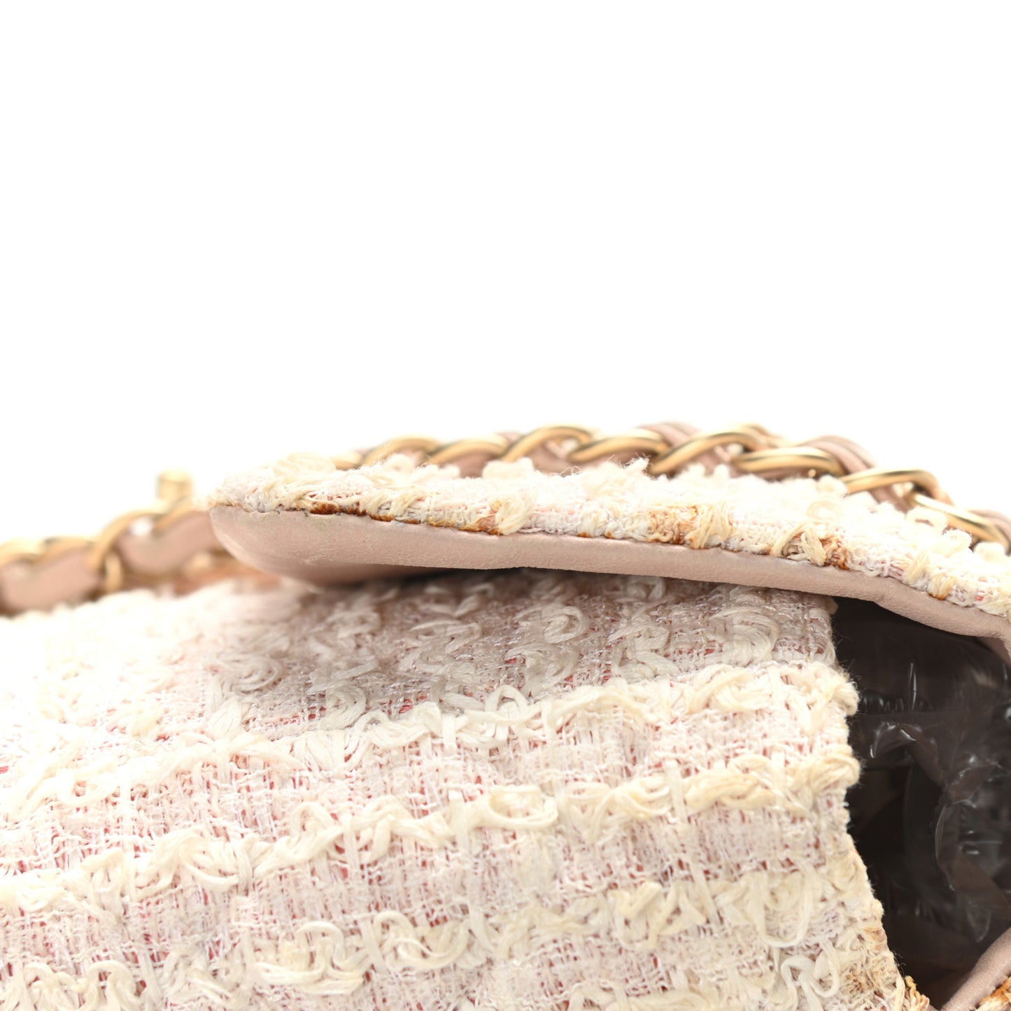 Tweed Quilted Medium Single Flap White Pink