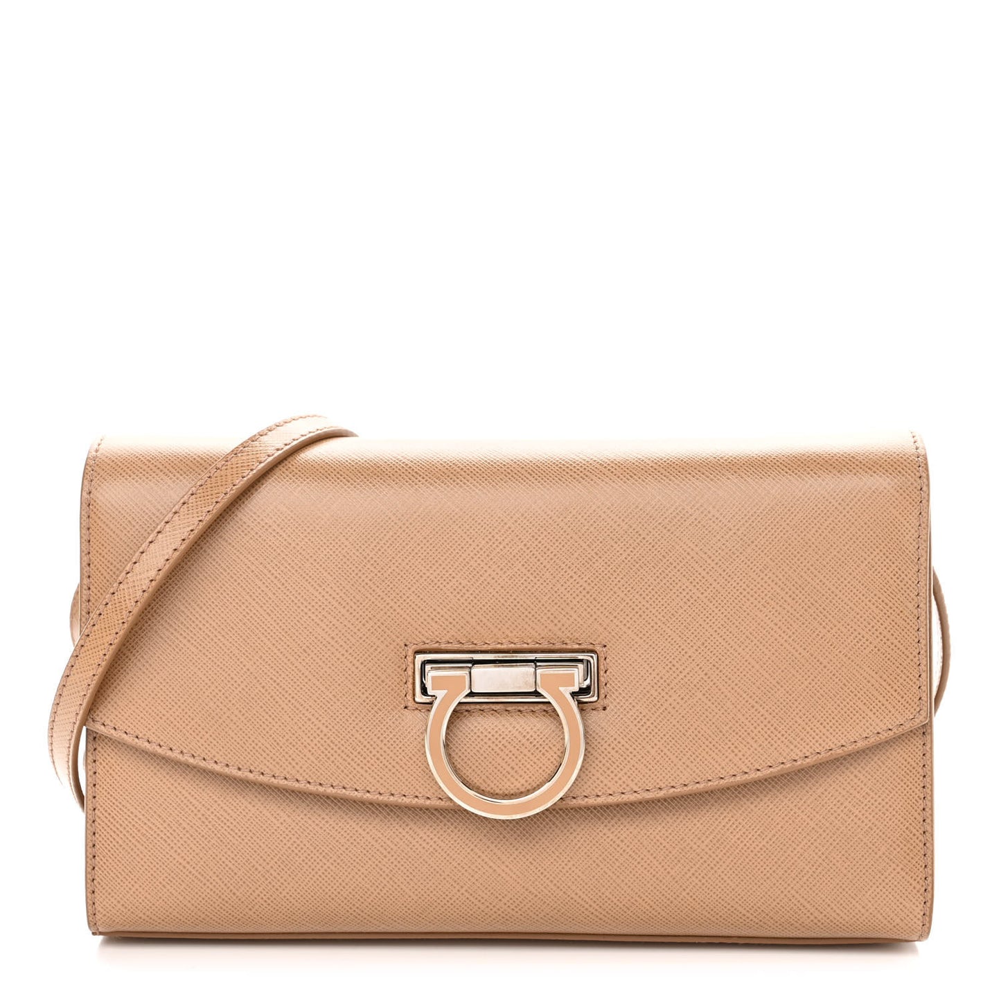 Hammered Calfskin Enamel Gancini Flap Crossbody Beige