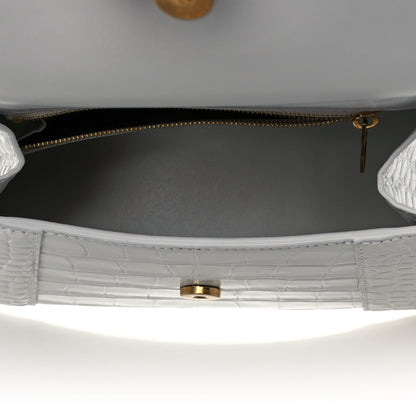 Balenciaga Shiny Calfskin Crocodile Embossed Small Hourglass Top Handle Bag White 5 of 11
