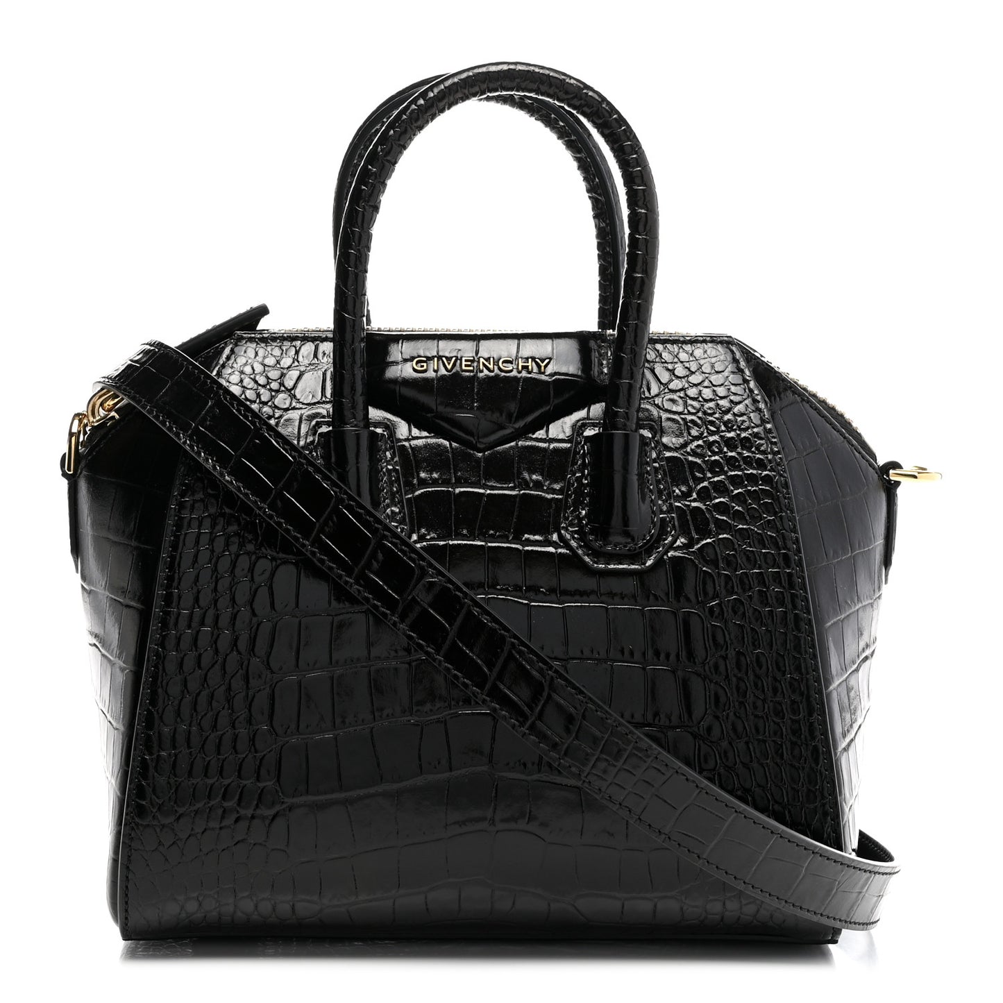 Calfskin Crocodile Embossed Mini Antigona Black