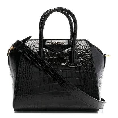 Givenchy Calfskin Crocodile Embossed Mini Antigona Black 1 of 11