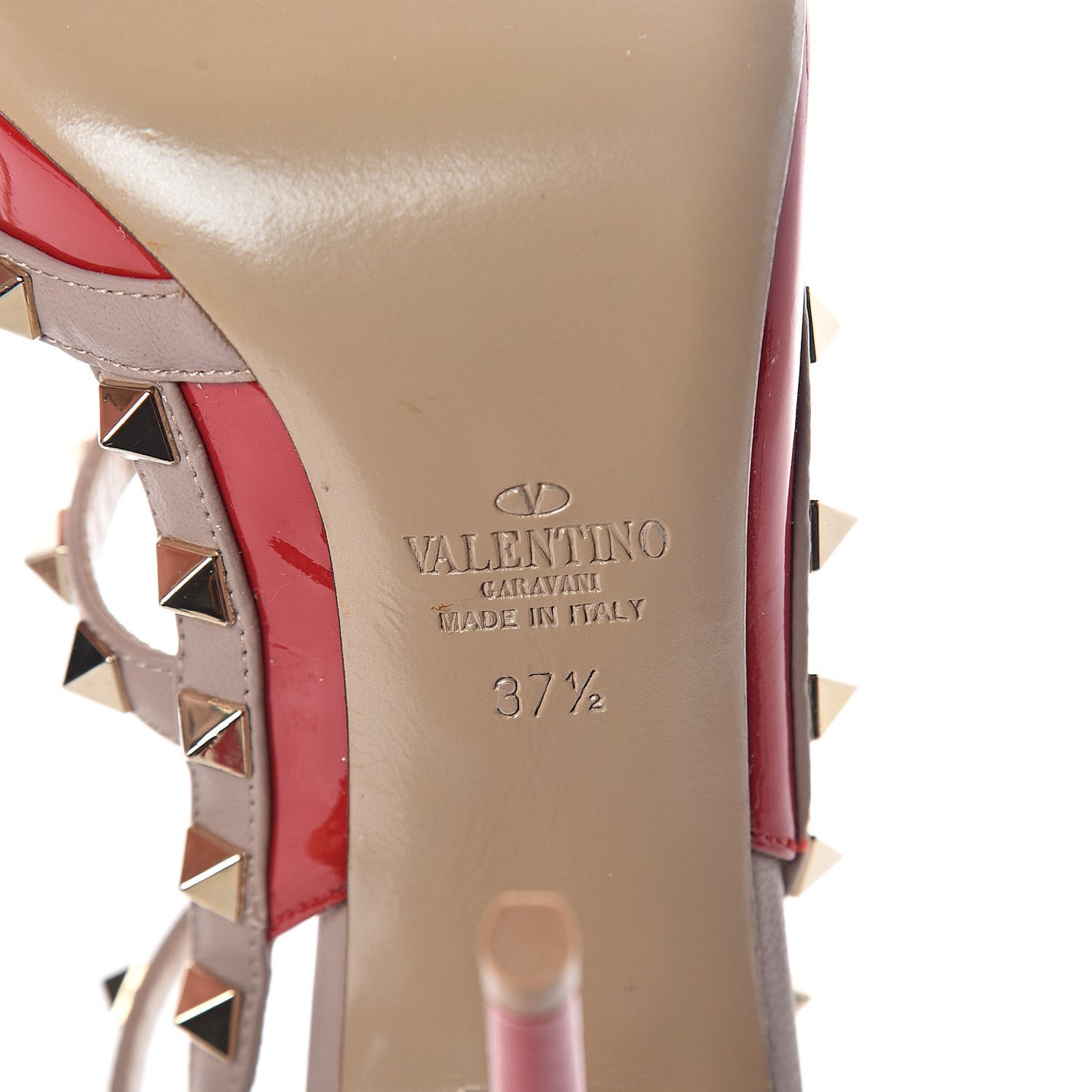 Patent Rockstud Ankle Strap 100mm Pumps 37.5 Rosso Valentino Poudre