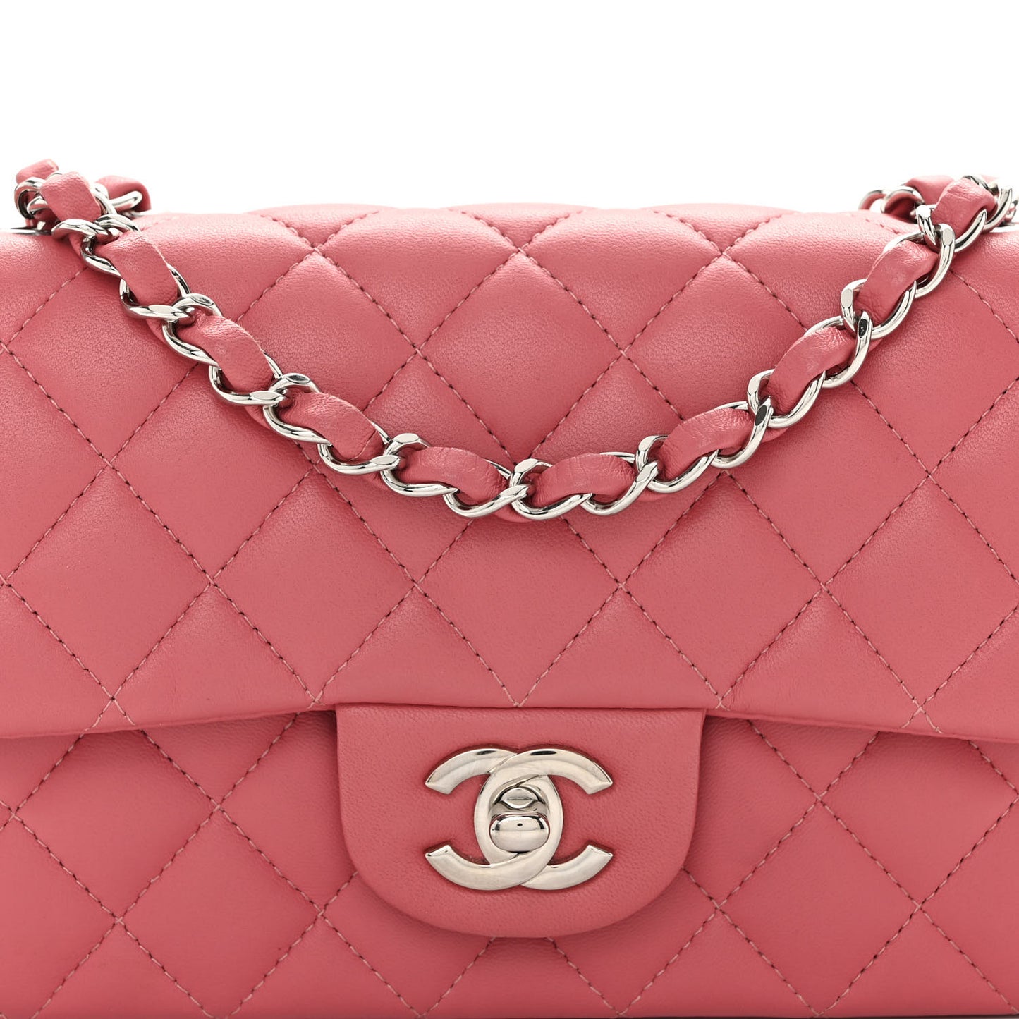 Lambskin Quilted Mini Rectangular Flap Pink