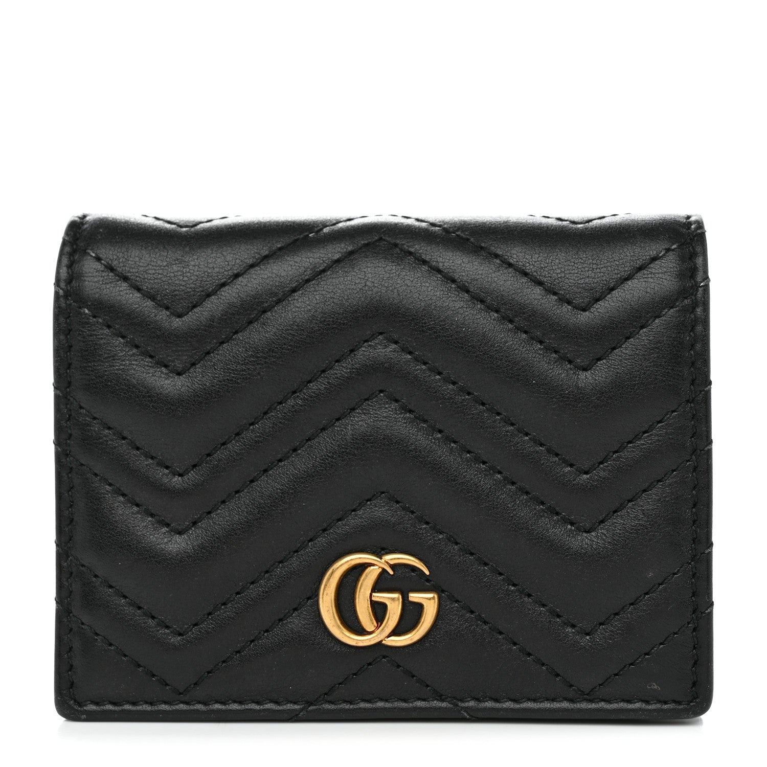 Gucci Calfskin Matelasse GG Marmont Card Case Wallet Black 1 of 10