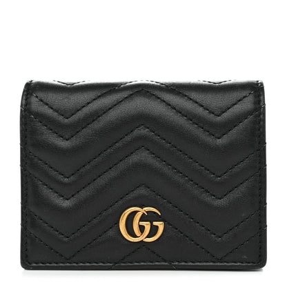 Gucci Calfskin Matelasse GG Marmont Card Case Wallet Black 1 of 10