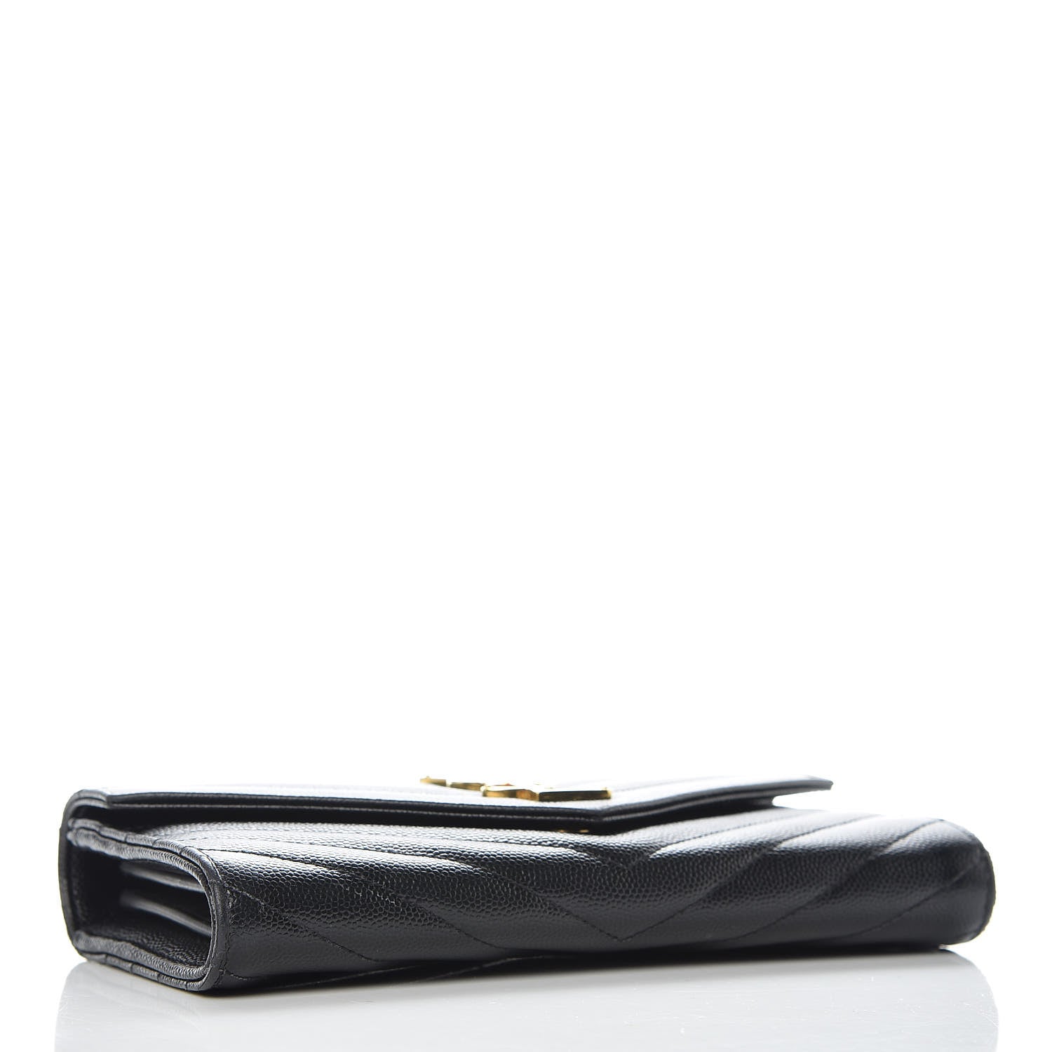 Saint Laurent Grain De Poudre Matelasse Chevron Monogram Flap Wallet Black 4 of 12