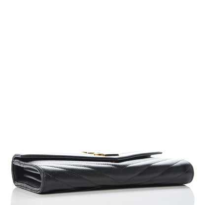 Saint Laurent Grain De Poudre Matelasse Chevron Monogram Flap Wallet Black 4 of 12