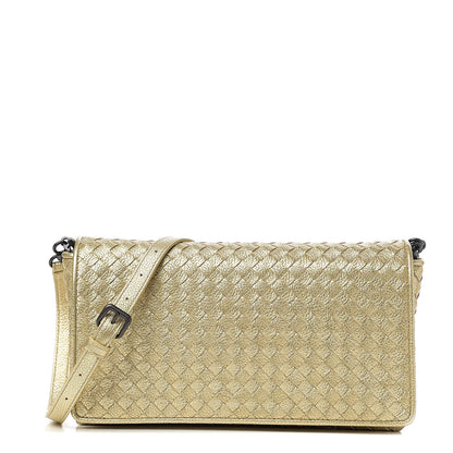 Bottega Veneta Metallic Goatskin Intrecciato Clutch Crossbody Gold 1 of 7