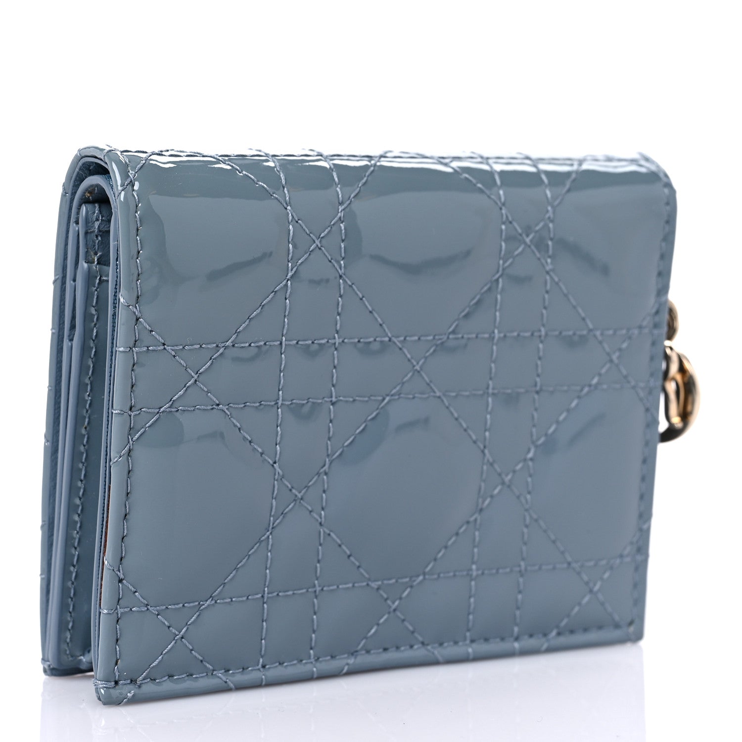 Christian Dior Patent Cannage Mini Lady Dior Wallet Gray Stone 4 of 12