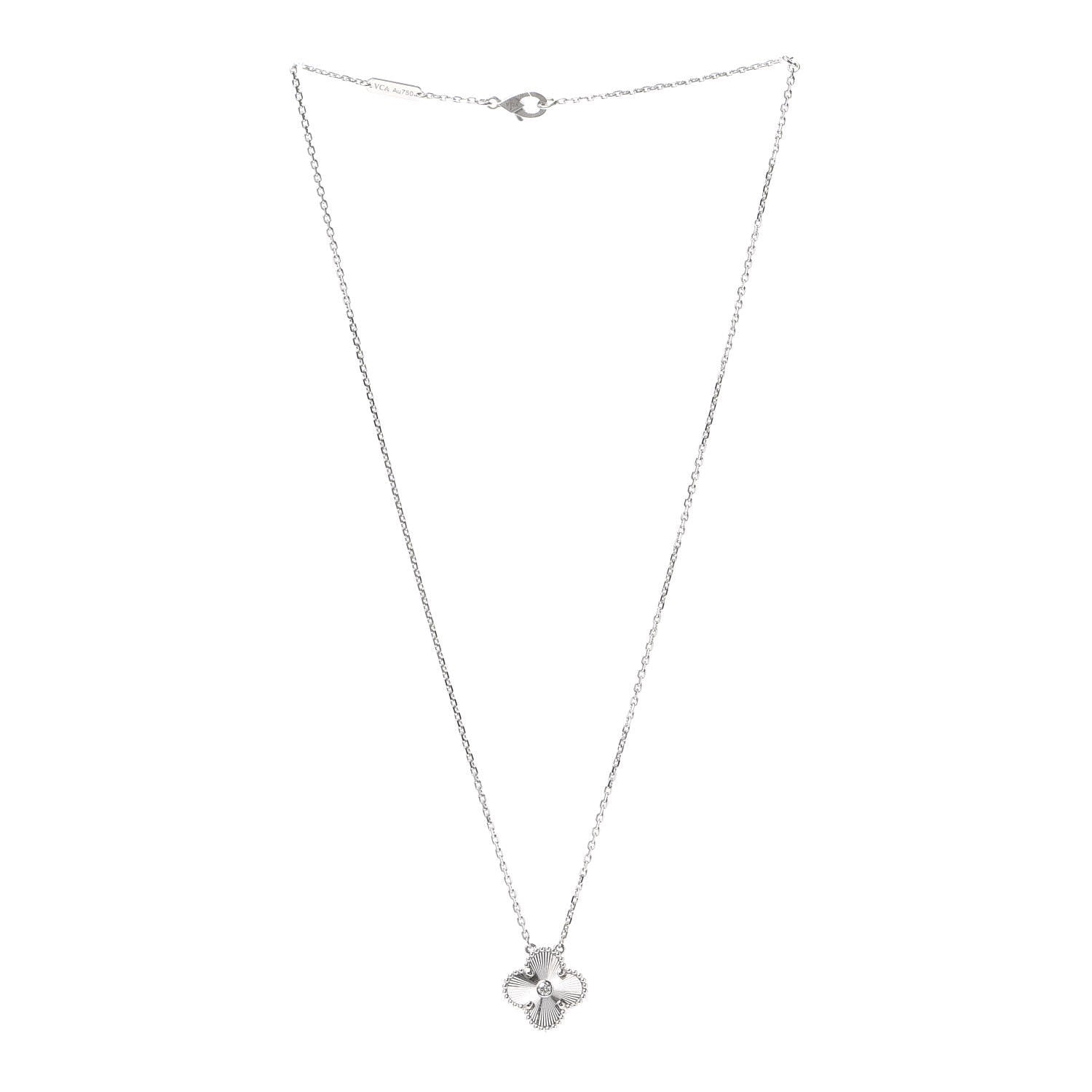 Van Cleef & Arpels 18K White Gold Diamond Guilloche Vintage Alhambra Pendant Necklace 3 of 8