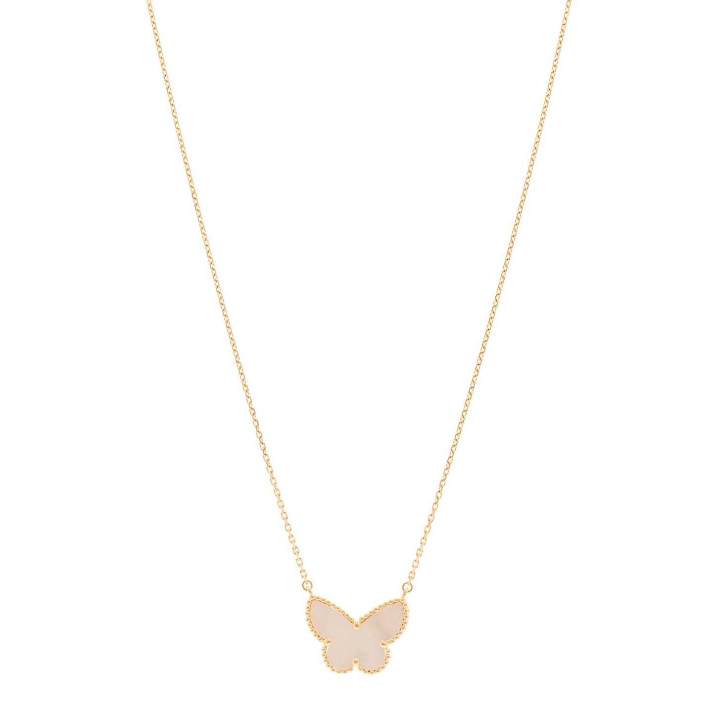 18K Yellow Gold Mother of Pearl Lucky Alhambra Butterfly Pendant Necklace