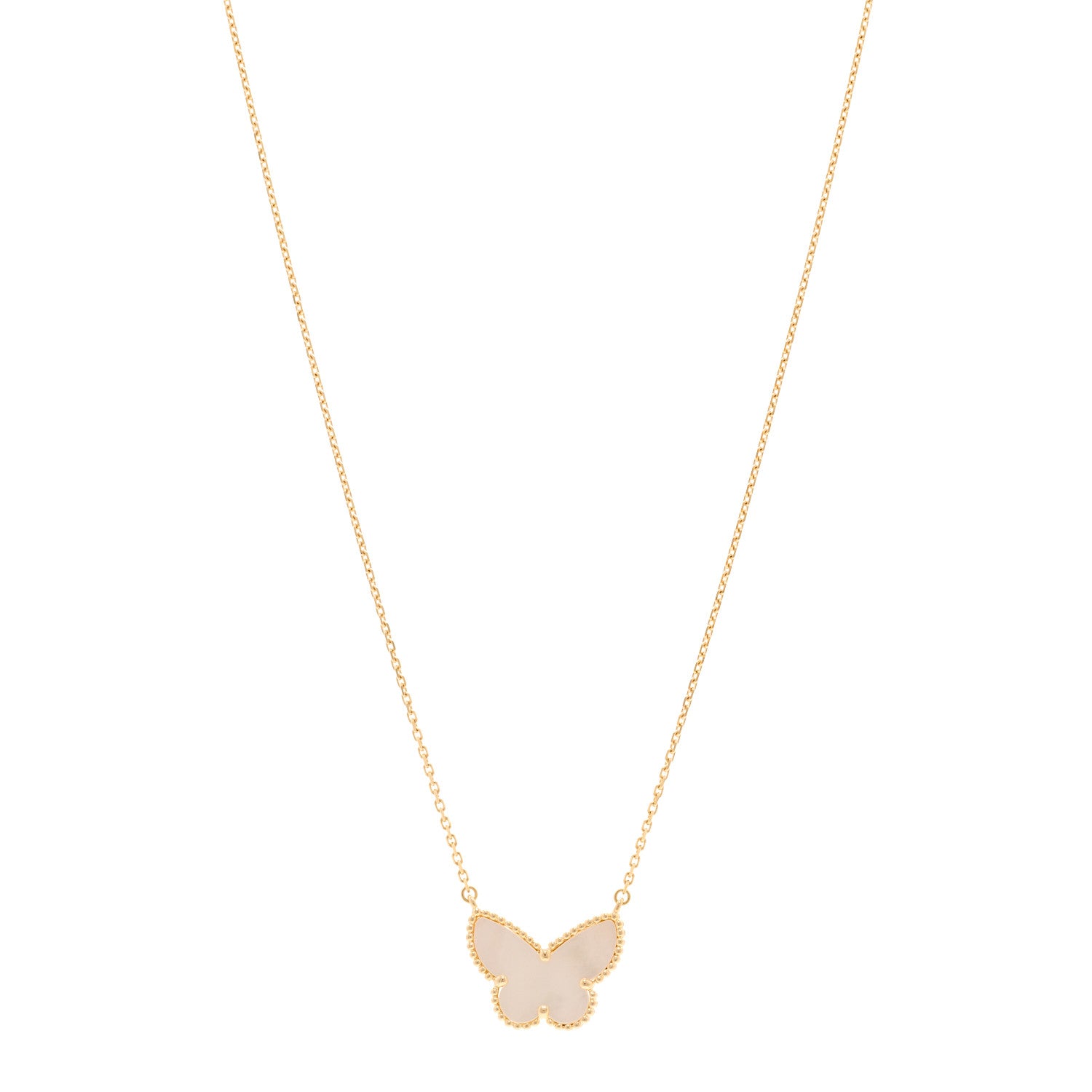 Van Cleef & Arpels 18K Yellow Gold Mother of Pearl Lucky Alhambra Butterfly Pendant Necklace 1 of 5