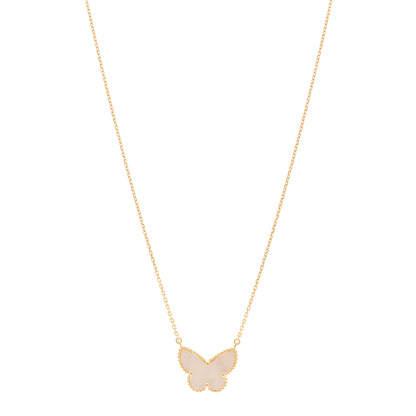 Van Cleef & Arpels 18K Yellow Gold Mother of Pearl Lucky Alhambra Butterfly Pendant Necklace 1 of 5