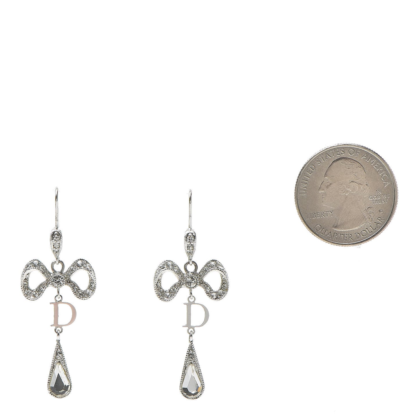 Crystal Bow Hoop Earrings Silver