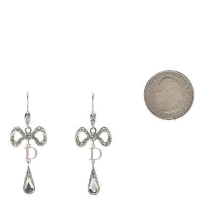 Christian Dior Crystal Bow Hoop Earrings Silver 2 of 6
