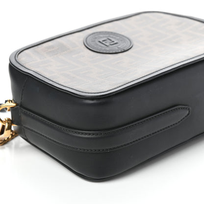 Fendi Glazed Fabric Vitello Century FF 1974 Stamp Patch Camera Case Mogano Panna Black 8 of 9